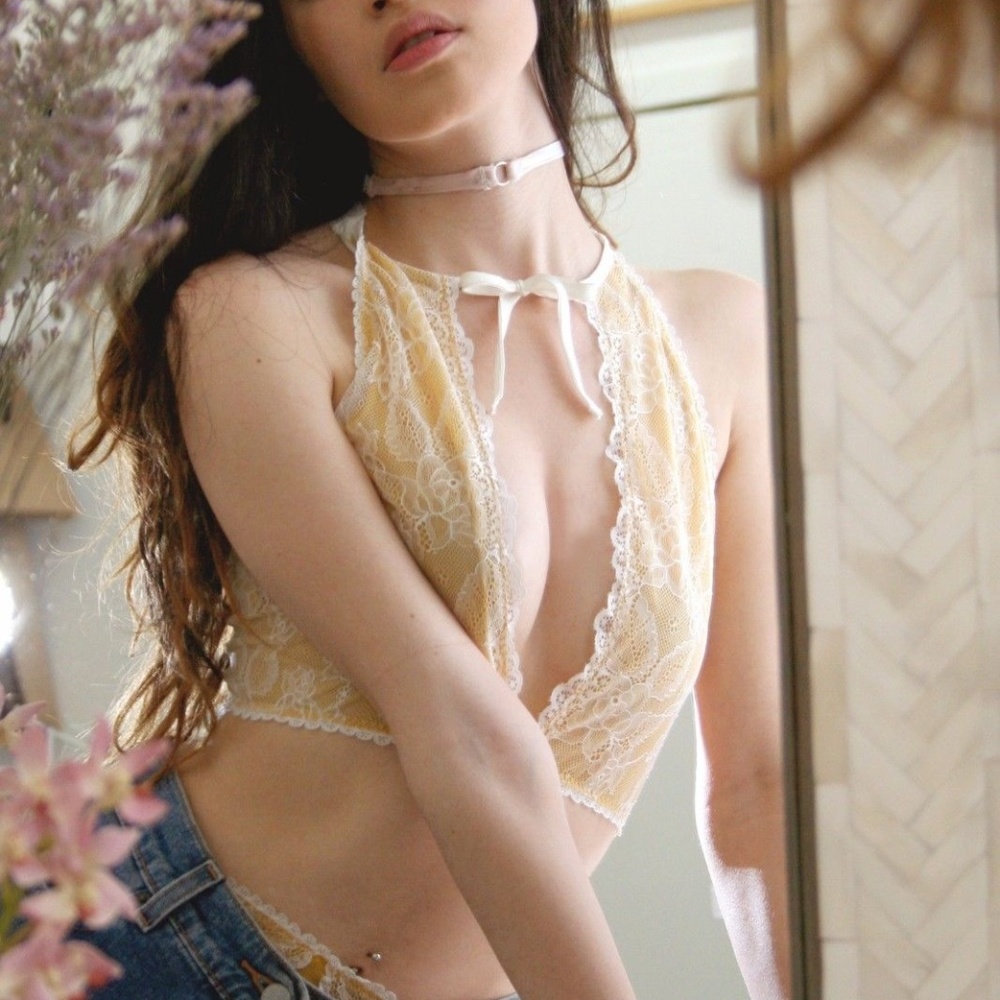 NWT Uye Surana yellow "citrone" lace bralette szS